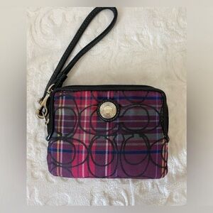 Coach Poppy Plaid Wristlet with Black Patent Leather Strap